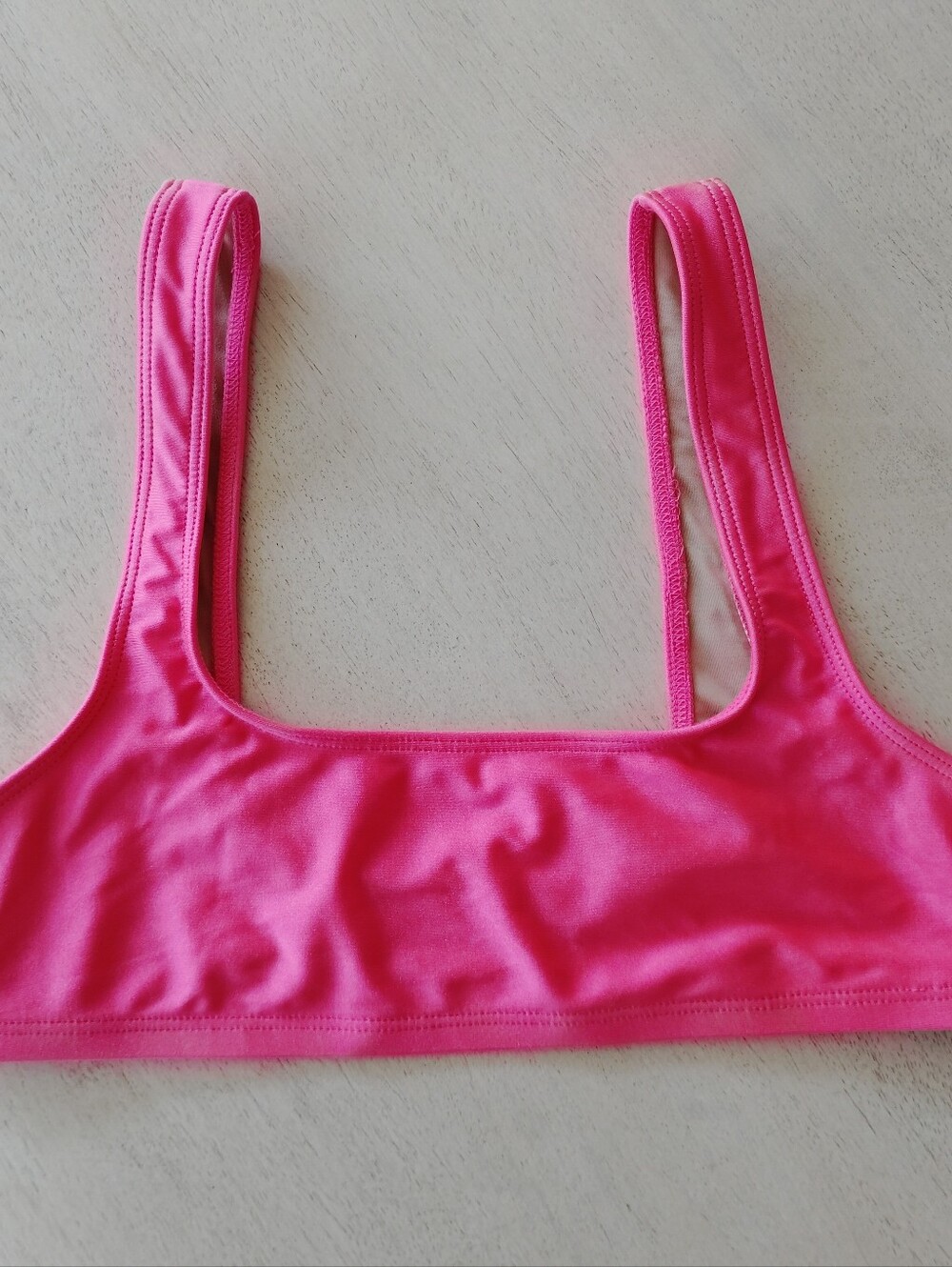 Los Angeles Apparel Square Neck Bikini Top Neon Pink / Size Small